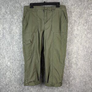 Chico's Size 2 Cargo‎ Pants Womens 12 Olive Green Roll Tab Hems Outdoor Gorpcore